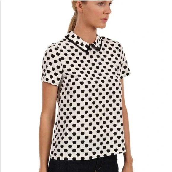 kate spade Tops - Kate Spade Short Sleeve Collared Sierra Blouse Top in Black New York Apple 6